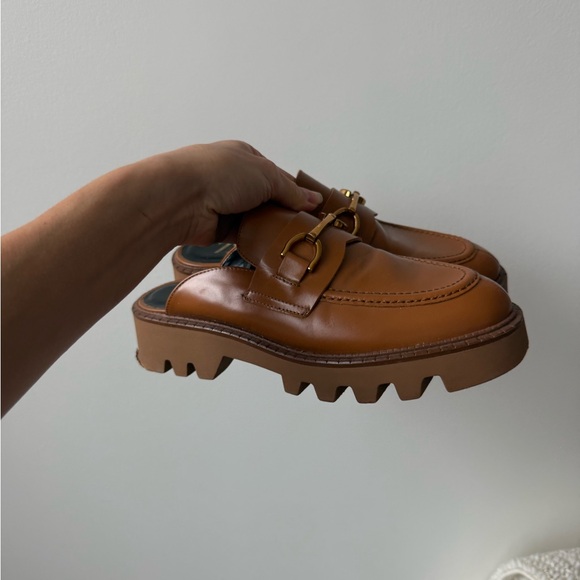 Zara Women Tan Leather Slip-On Loafers - Picture 2 of 6